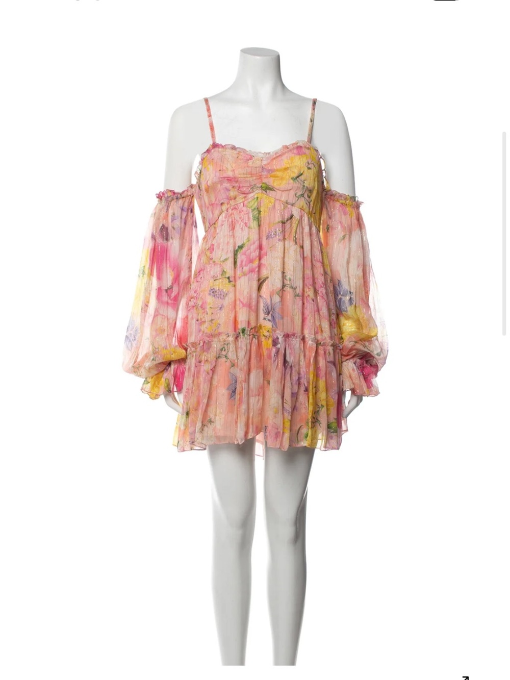 Rococo Sand Pink Floral Off-Shoulder Mini Dress